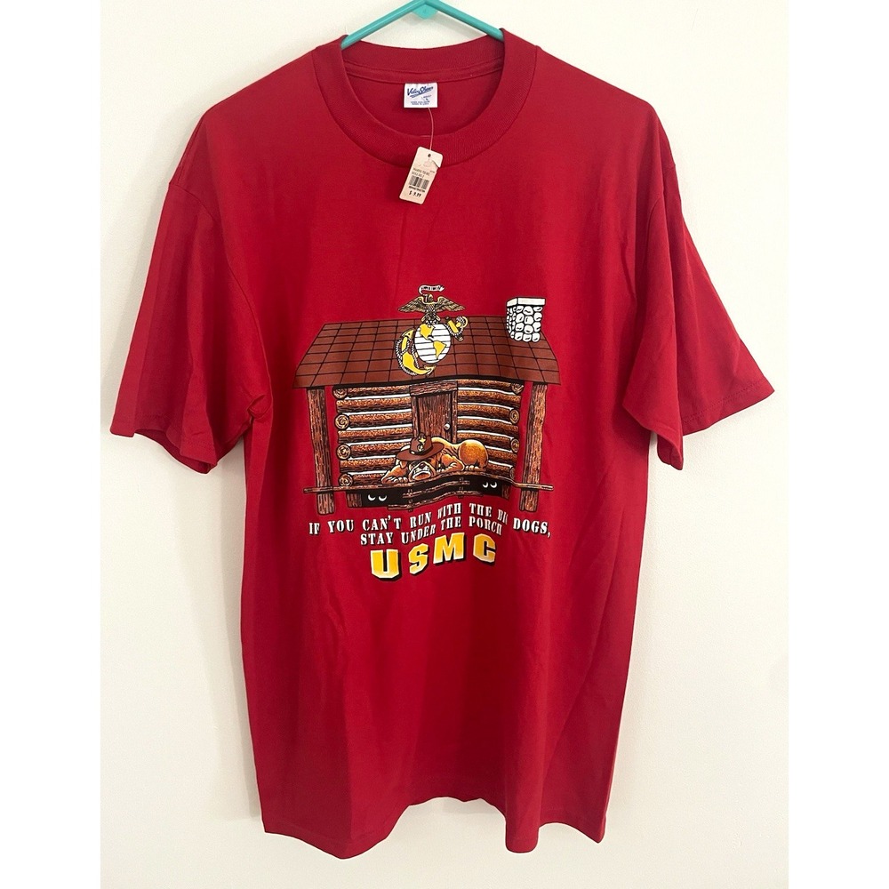 Velva Sheen USMC T Shirt NWT Mens L Red Bulldog Big Dogs Stay Under Porch USA